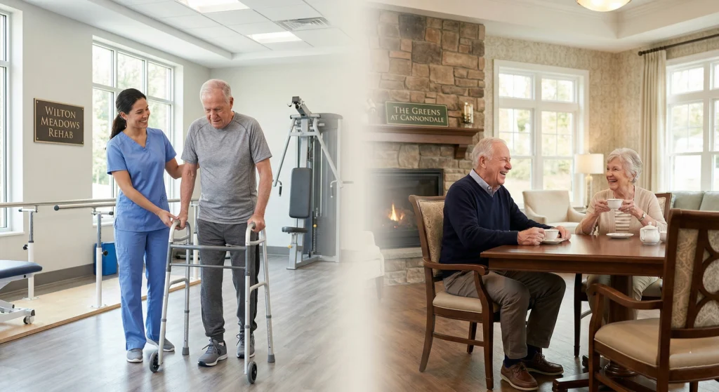 The transition from short term rehab in Wilton, CT, to a comfortable assisted living environment at The Greens.